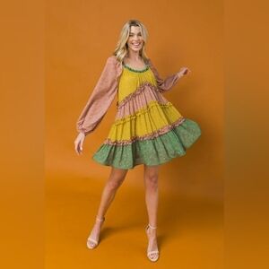 Love Colette Swing Ruffled‎ Mini-Dress Women's S Boho Cottage Coquette